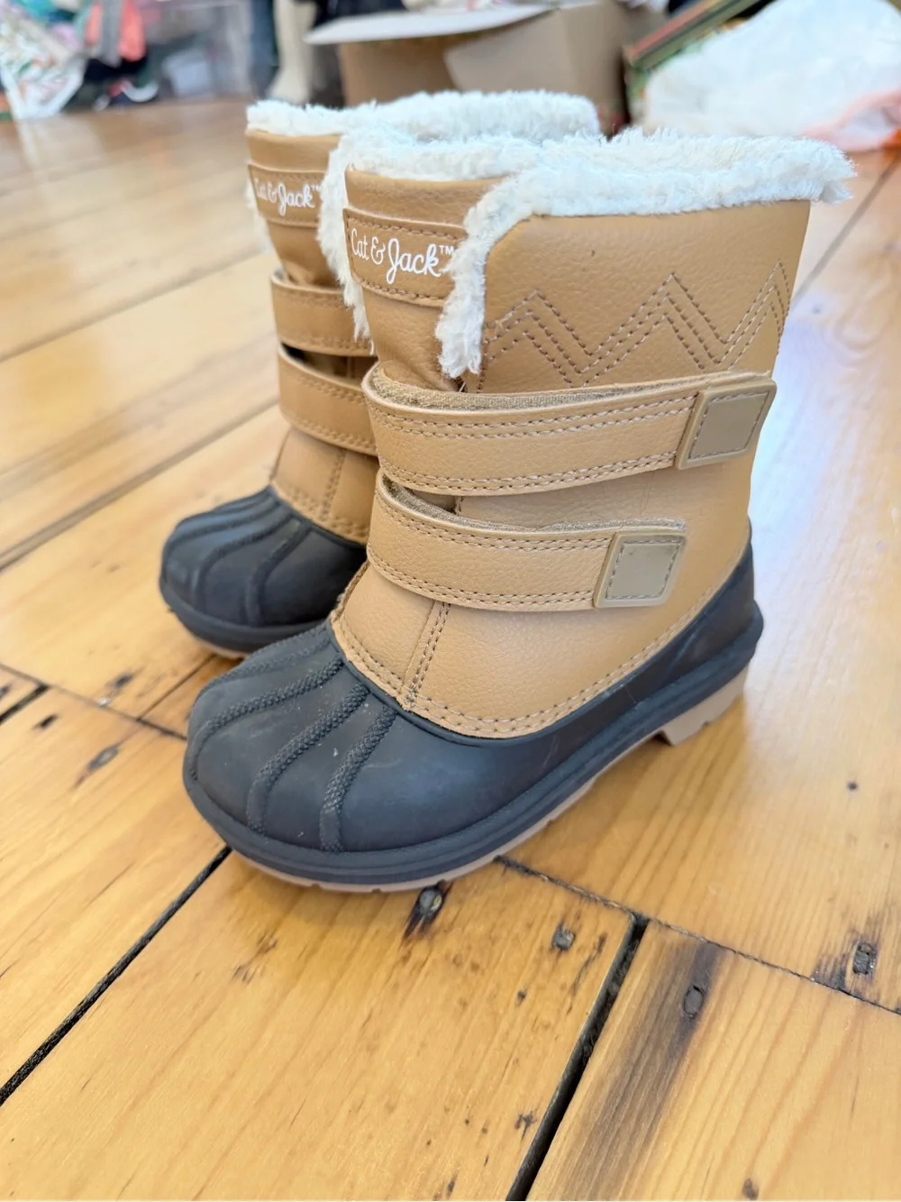 Cat & Jack Tan and Navy Insulated Kids' Snow Boots